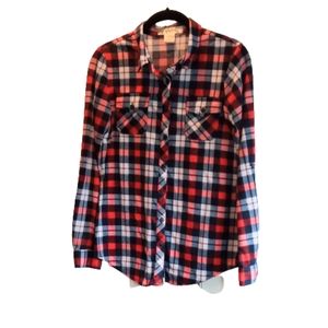 Passport Women's Flannel Shirt, Red, White, Blue, Sz Small